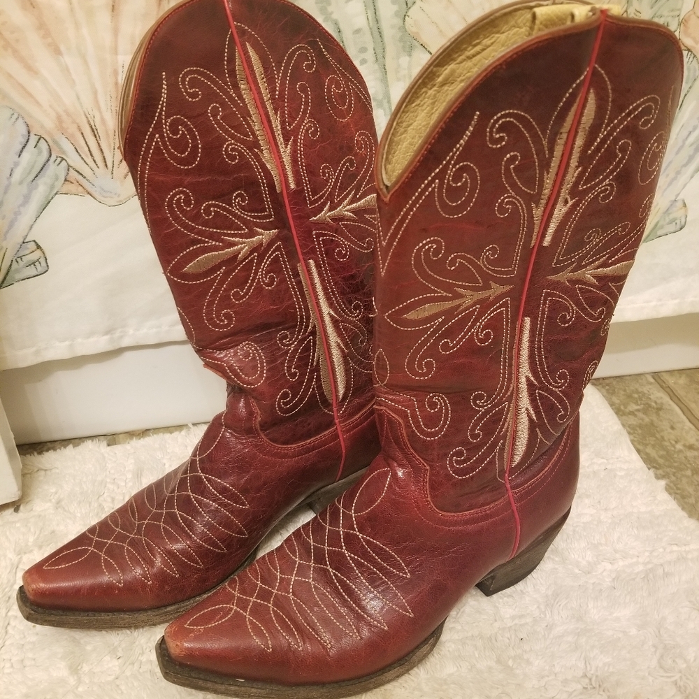 Gorgeous Deep Red Crimson Cowboy Boots Womens Size 6 1/2